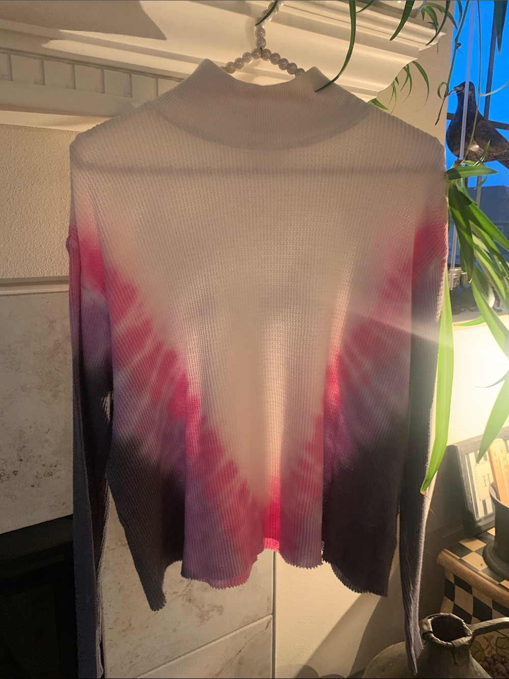 Anthropologie t.la Mock Neck Waffle Knit Tie-Dye Top Size M